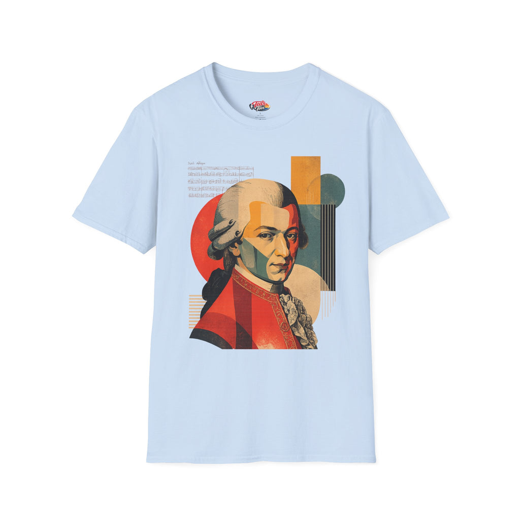 Mozart Portrait T‑Shirt — Retro Geometric Classical Music Tee