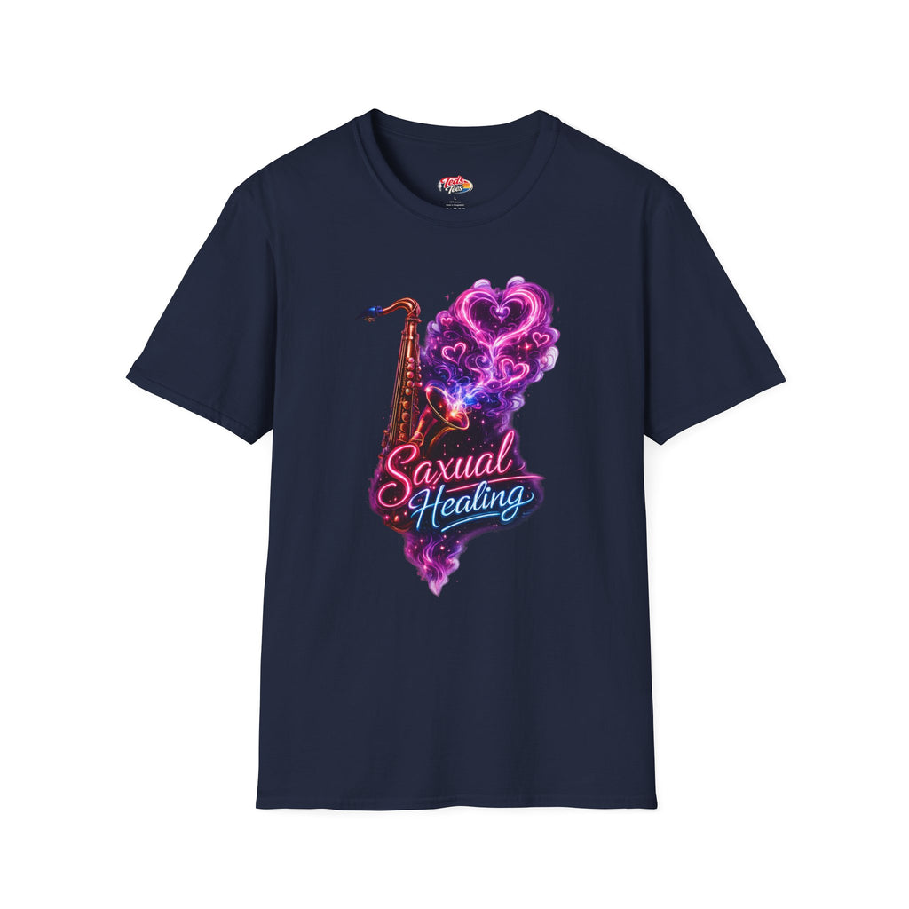 Saxual Healing T-Shirt — Neon Saxophone Heart Music Tee