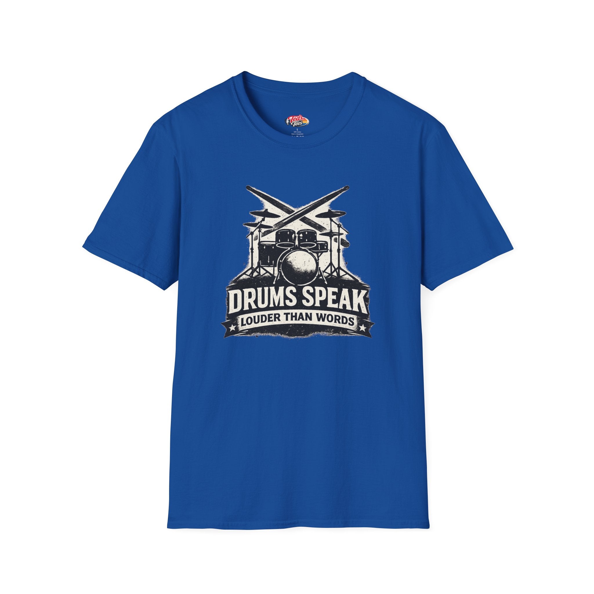 Drums Speak T-Shirt — "Drums Speak Louder Than Words" Vintage Drum Kit Tee