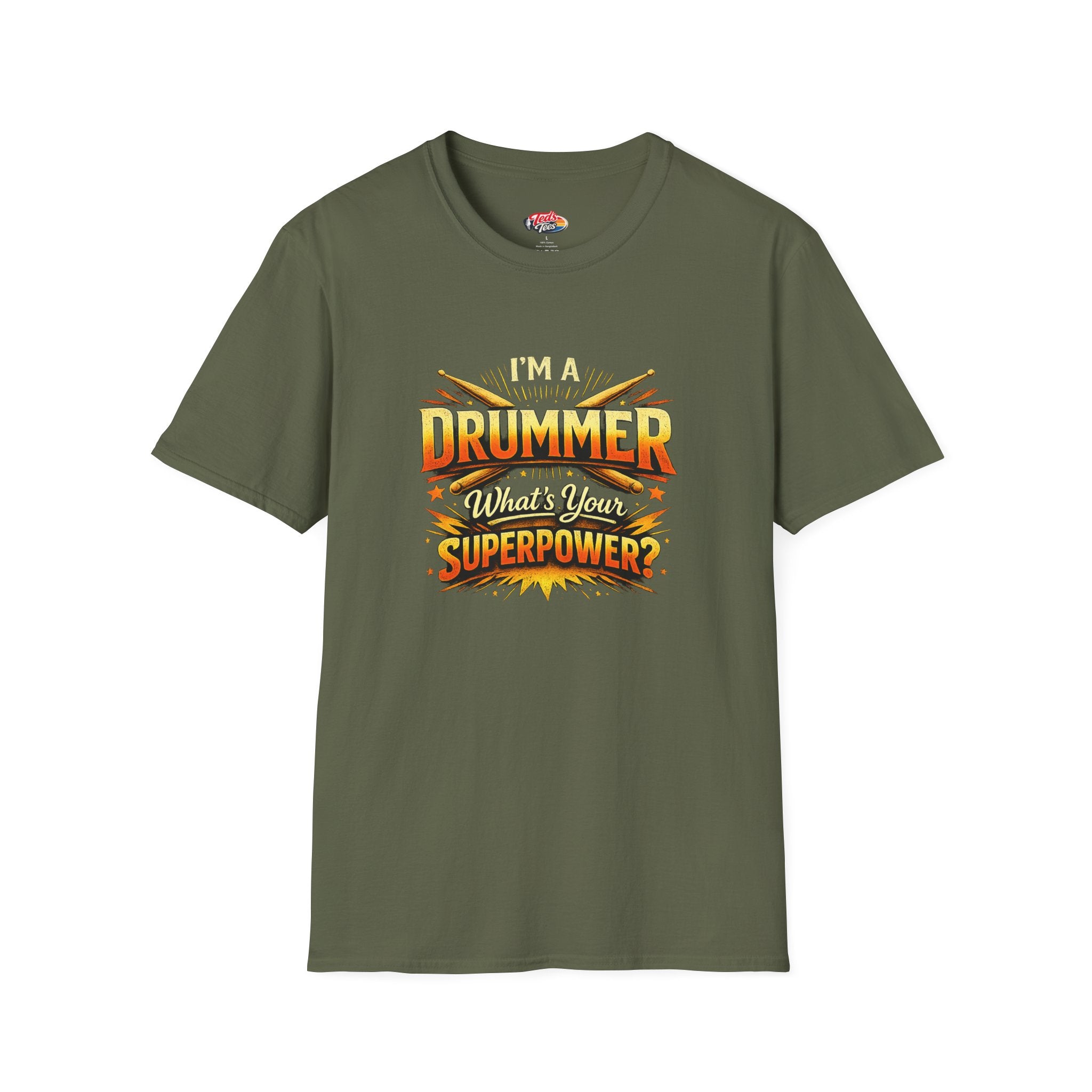 Drummer T-Shirt — "I'm a Drummer, What's Your Superpower?" Graphic Tee