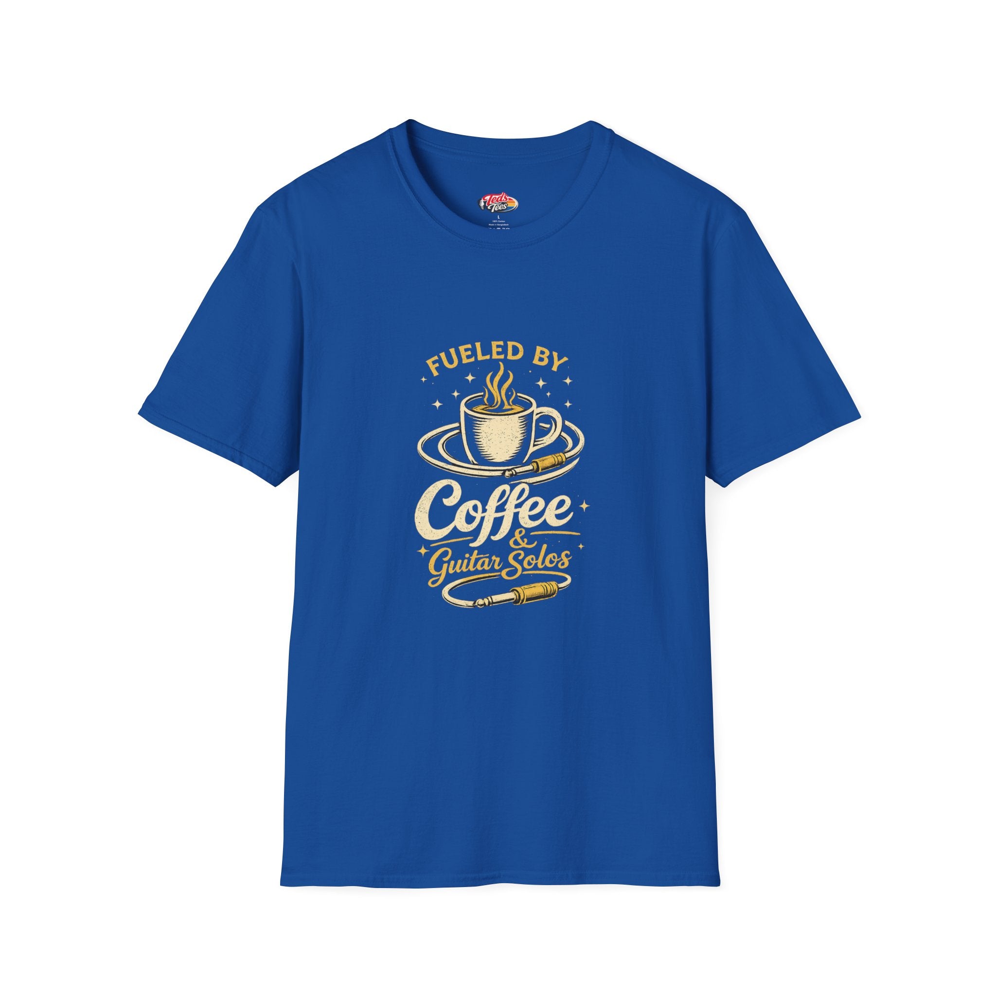 Coffee & Guitar Solos T-Shirt — Fueled By Coffee Graphic Tee for Musicians
