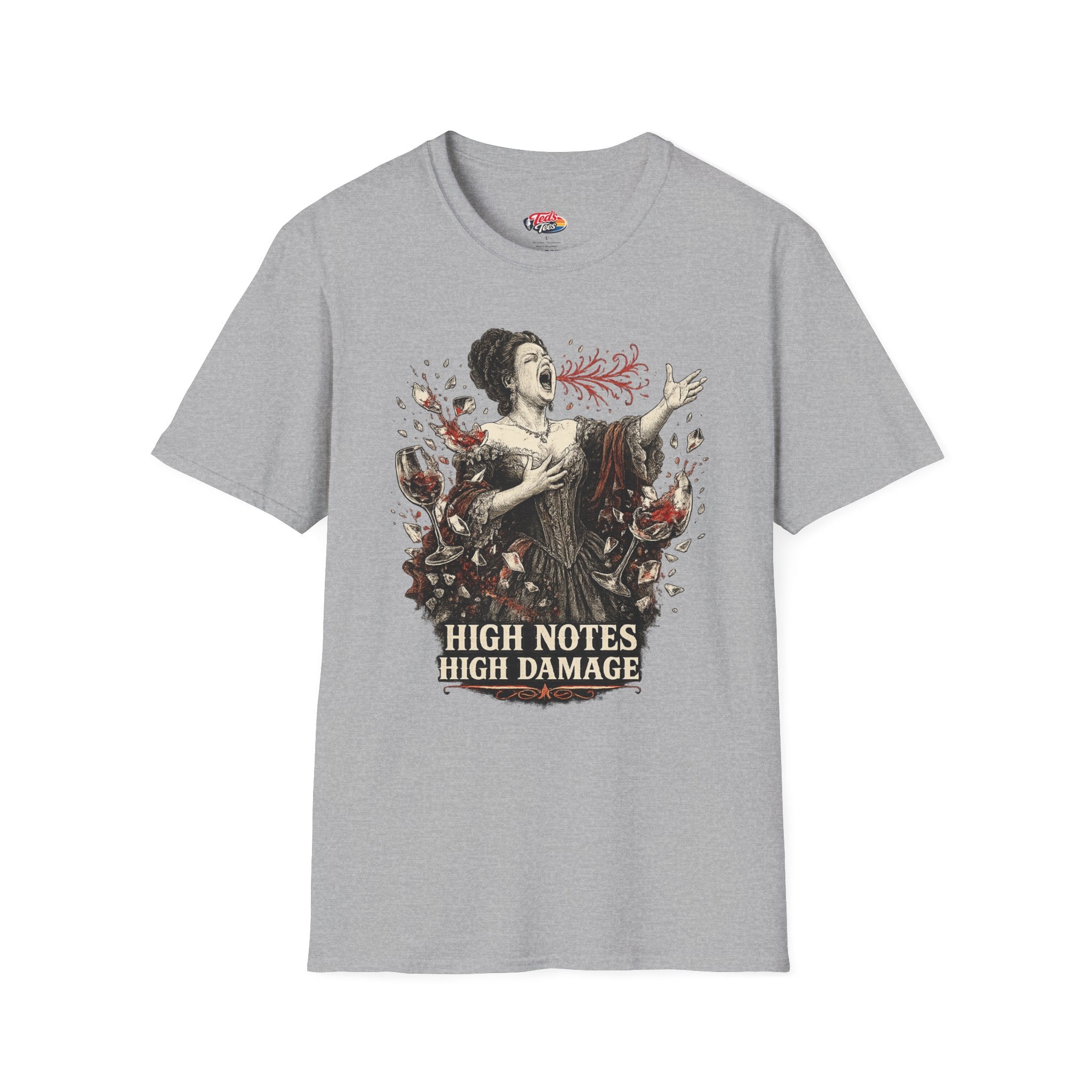 Opera Singer T-Shirt — "High Notes High Damage" Graphic Tee for Musicians & Theater Fans