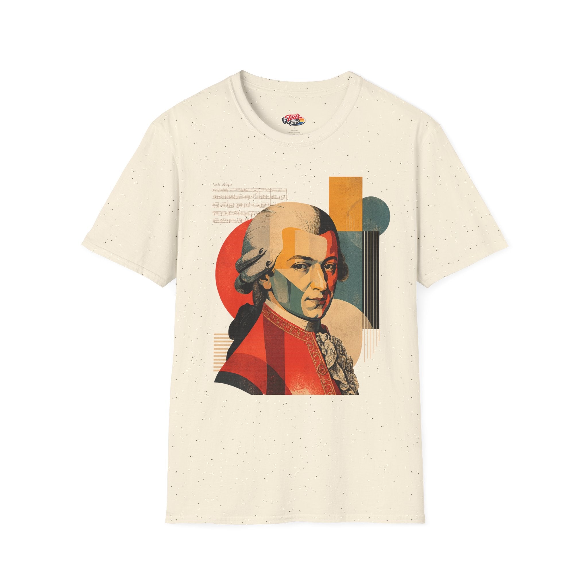 Mozart Portrait T‑Shirt — Retro Geometric Classical Music Tee
