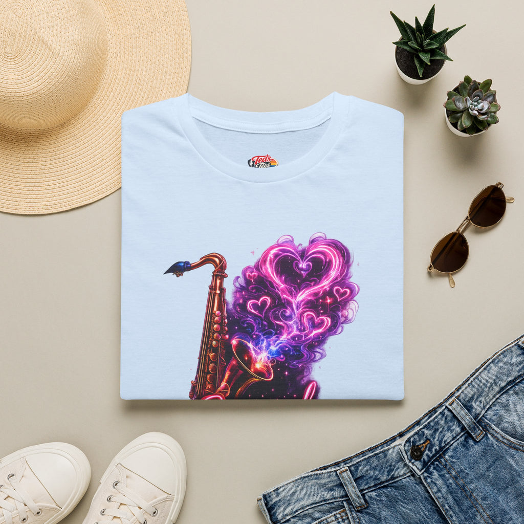 Saxual Healing T-Shirt — Neon Saxophone Heart Music Tee