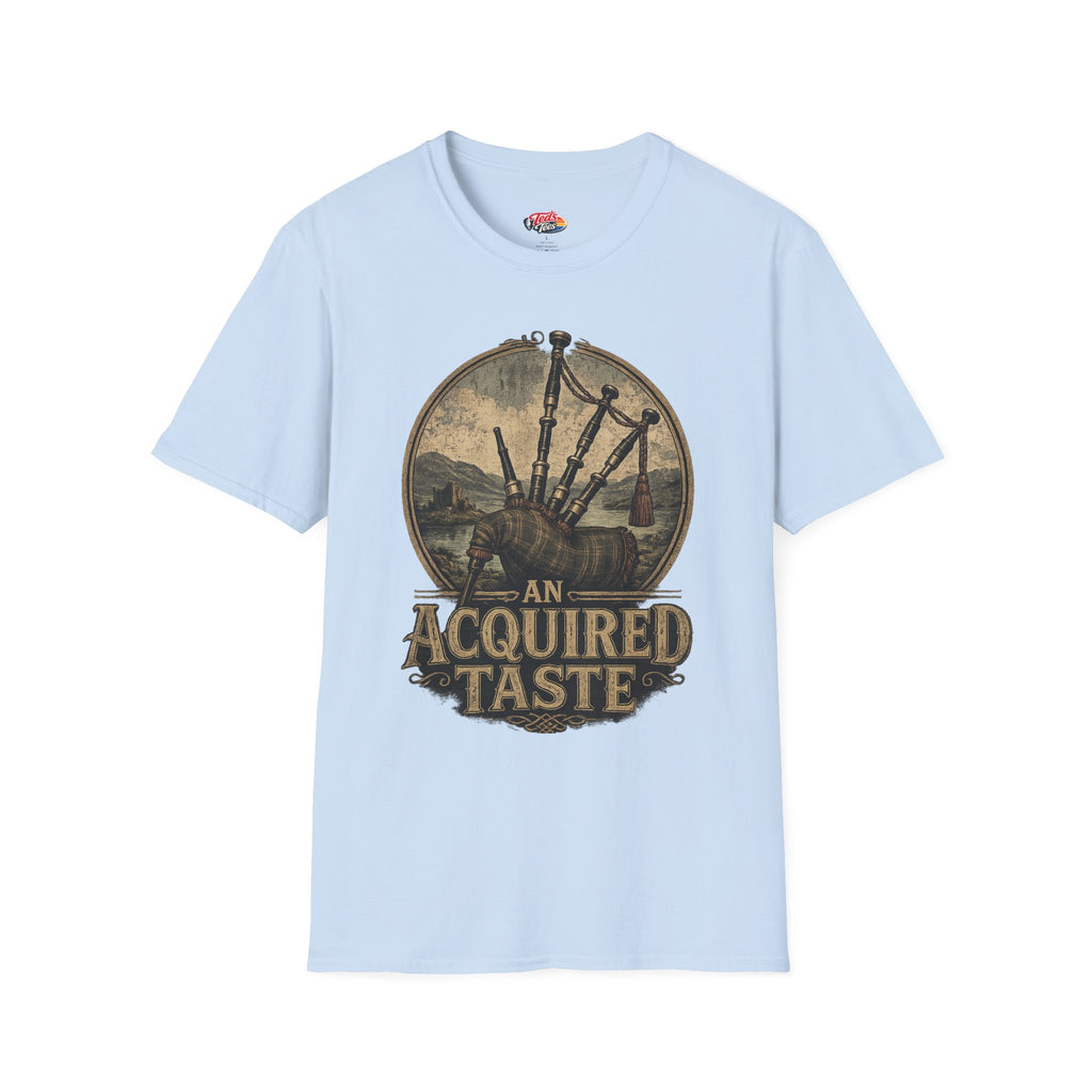 Bagpipes Vintage Graphic Tee — “An Acquired Taste” Scottish Music T-Shirt