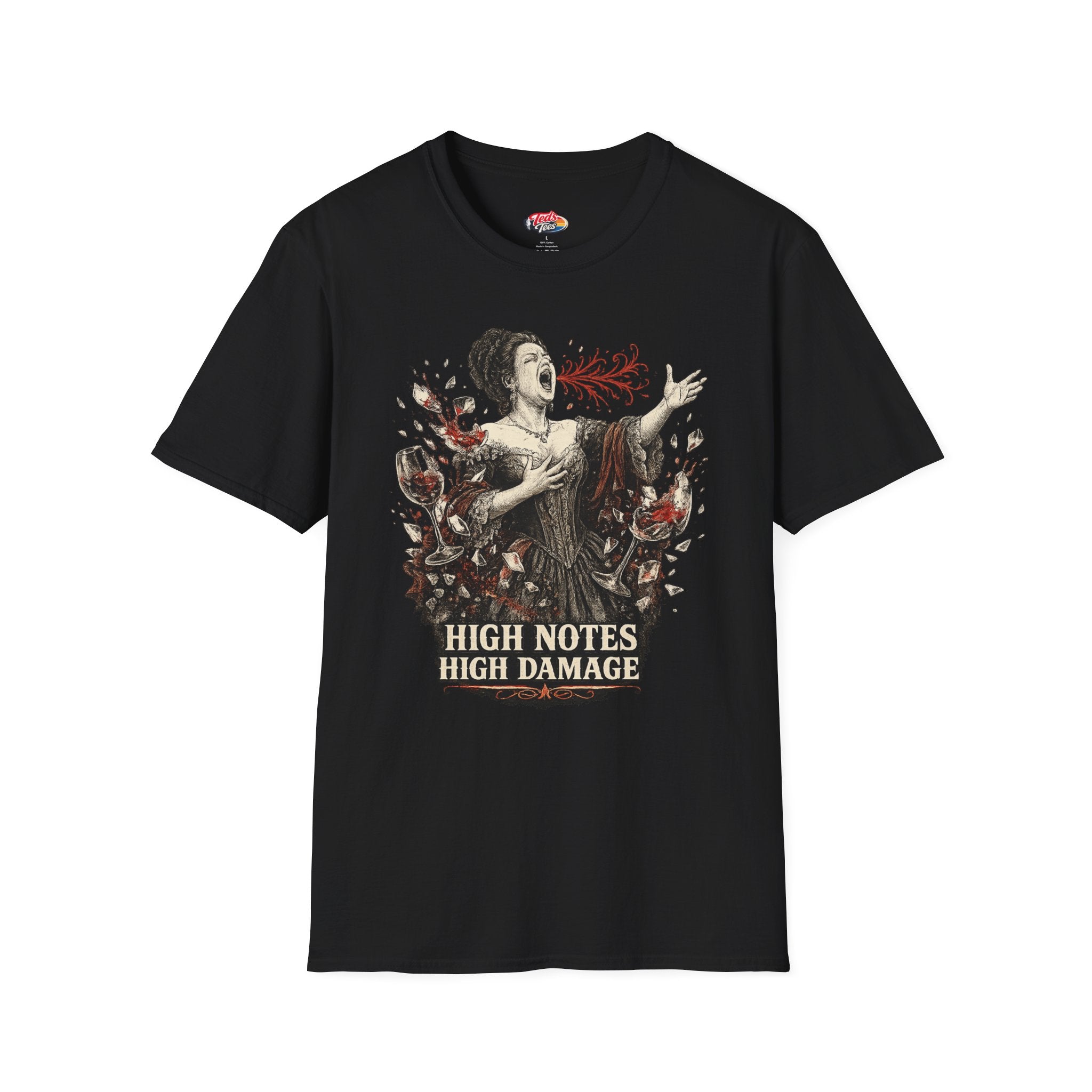 Opera Singer T-Shirt — "High Notes High Damage" Graphic Tee for Musicians & Theater Fans