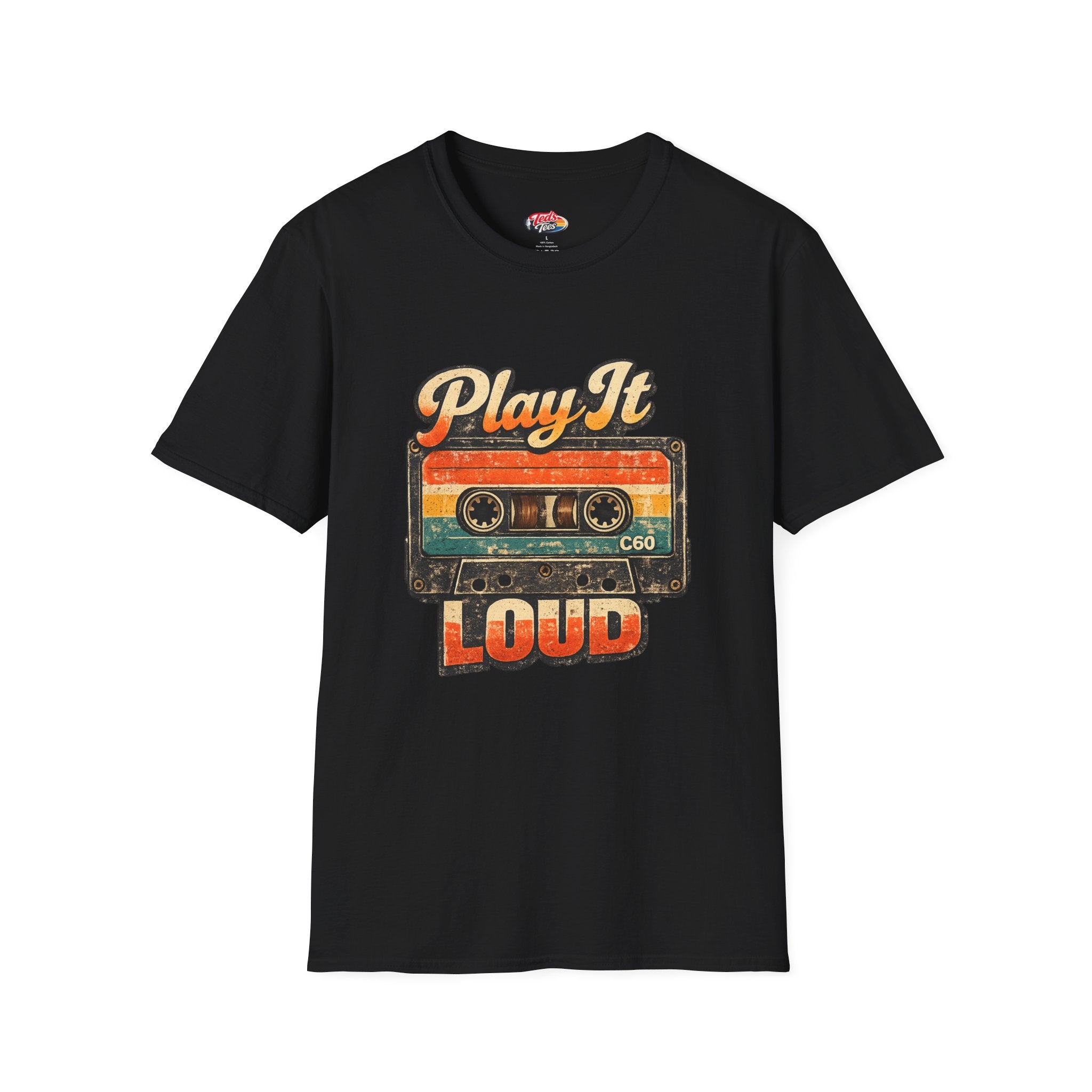Play It Loud Cassette T-Shirt — Retro Music Vintage Tape Tee