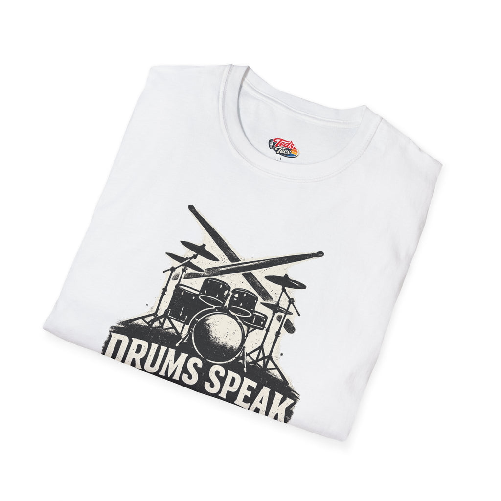 Drums Speak T-Shirt — "Drums Speak Louder Than Words" Vintage Drum Kit Tee