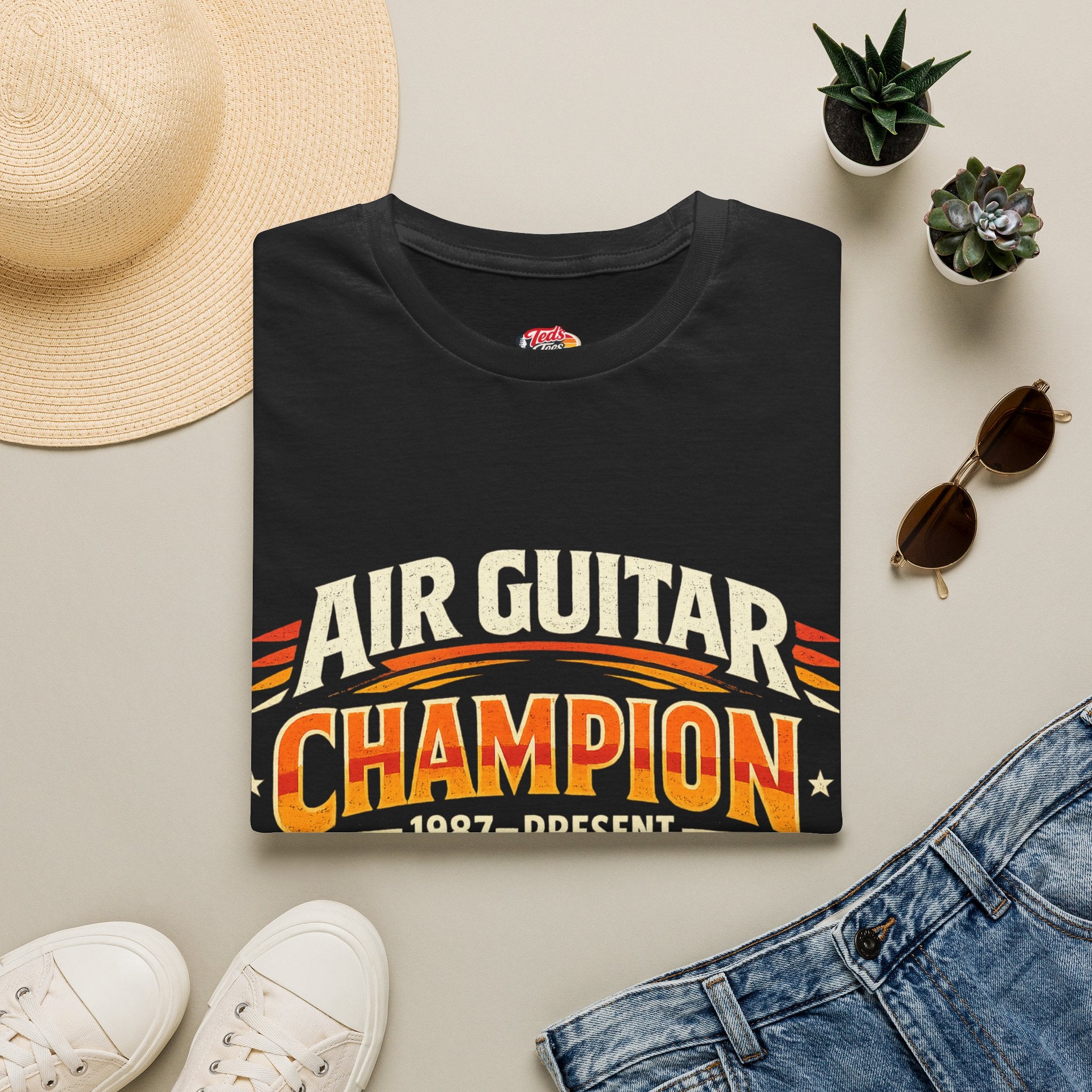Air Guitar Champion T-Shirt — Retro Rock Music Tee (1987–Present)