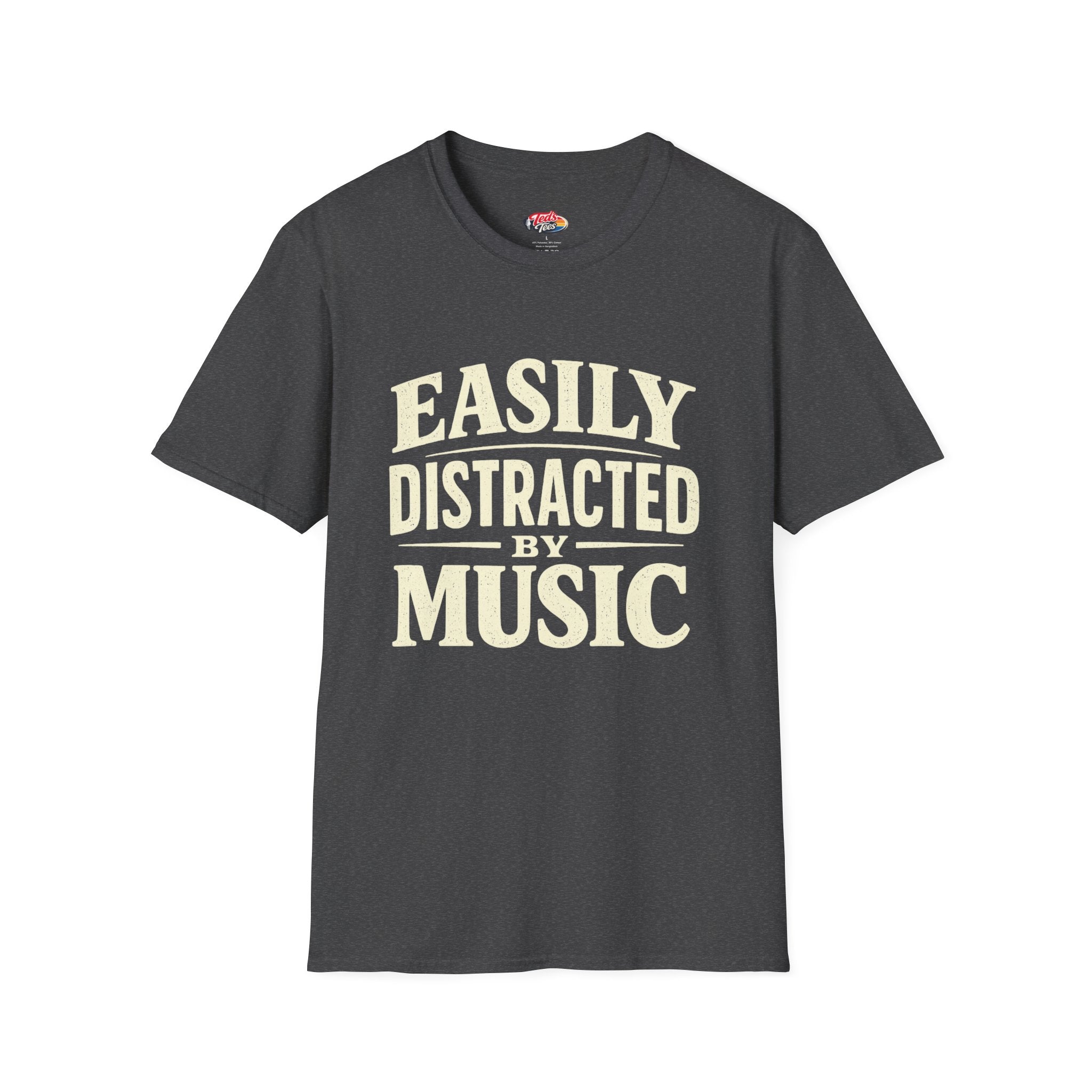 Easily Distracted by Music T‑Shirt — Funny Music Lover Graphic Tee