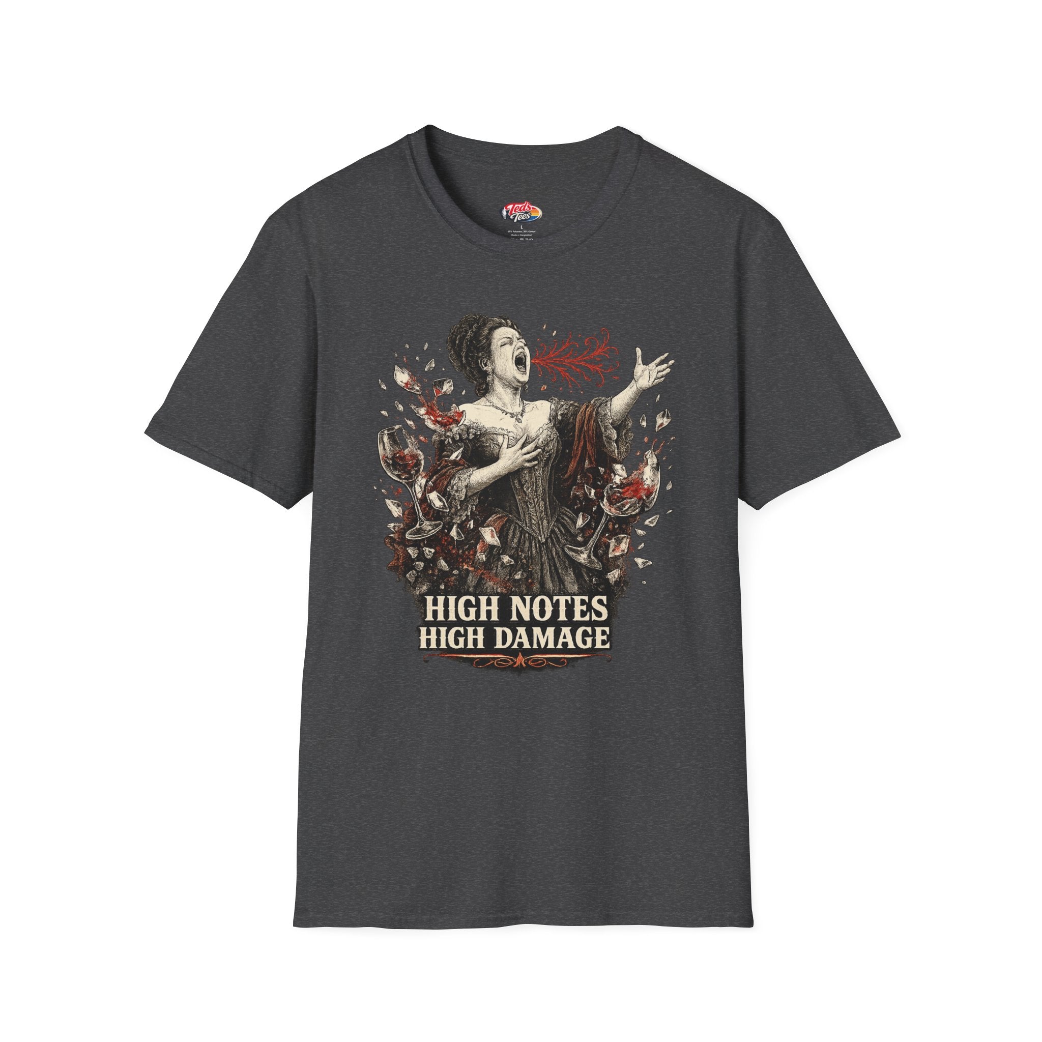 Opera Singer T-Shirt — "High Notes High Damage" Graphic Tee for Musicians & Theater Fans