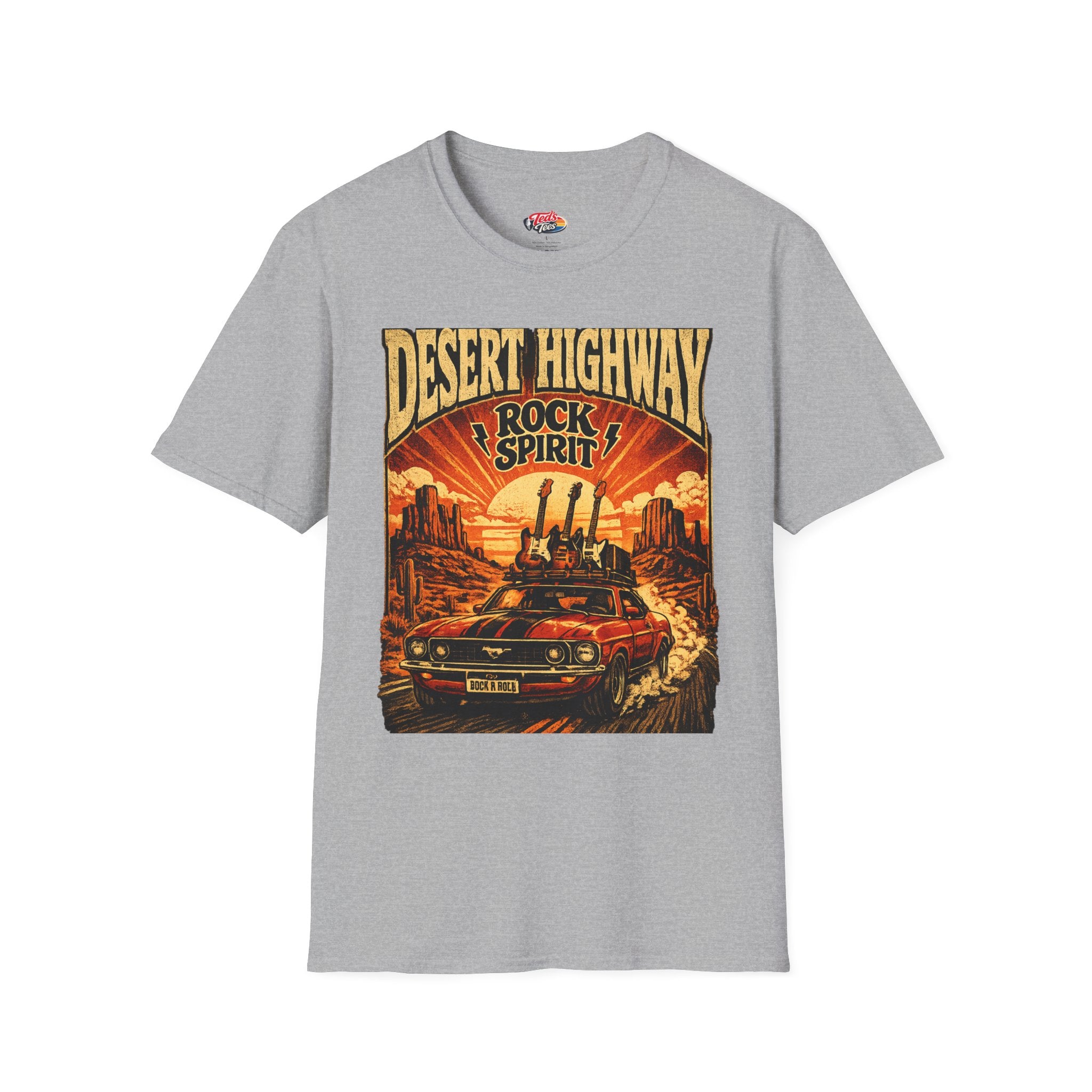 Desert Highway T-Shirt — 'Desert Highway Rock Spirit' Vintage Muscle Car Graphic Tee