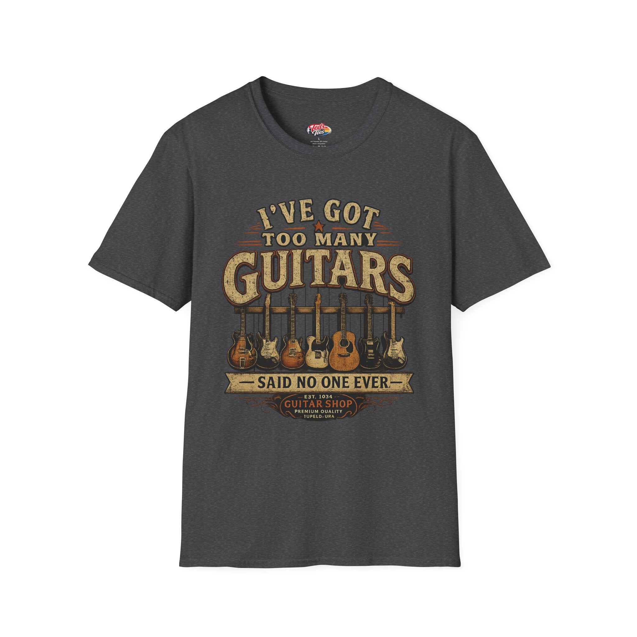 Guitar Lover T-Shirt — "I've Got Too Many Guitars" Vintage Music Tee