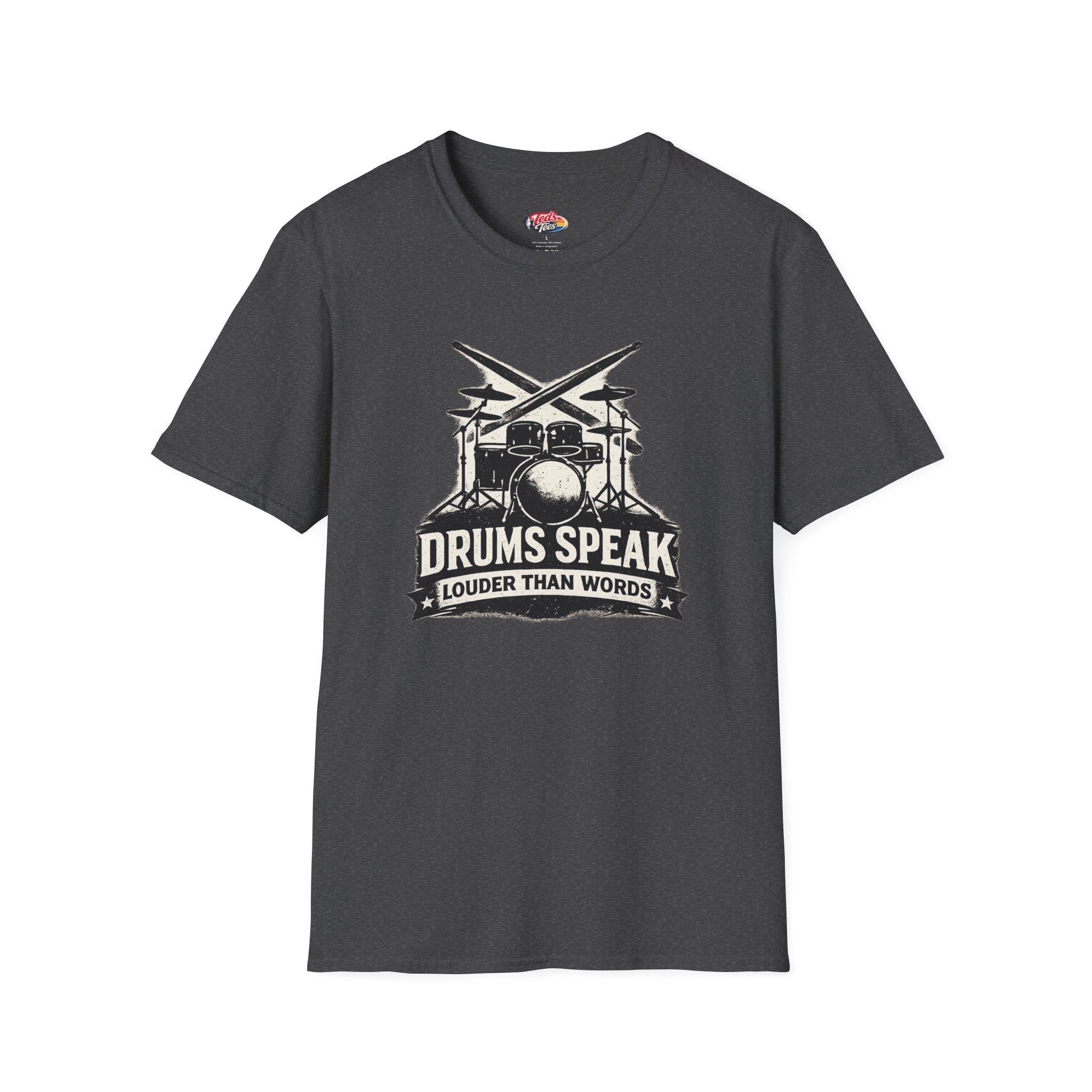 Drums Speak T-Shirt — "Drums Speak Louder Than Words" Vintage Drum Kit Tee