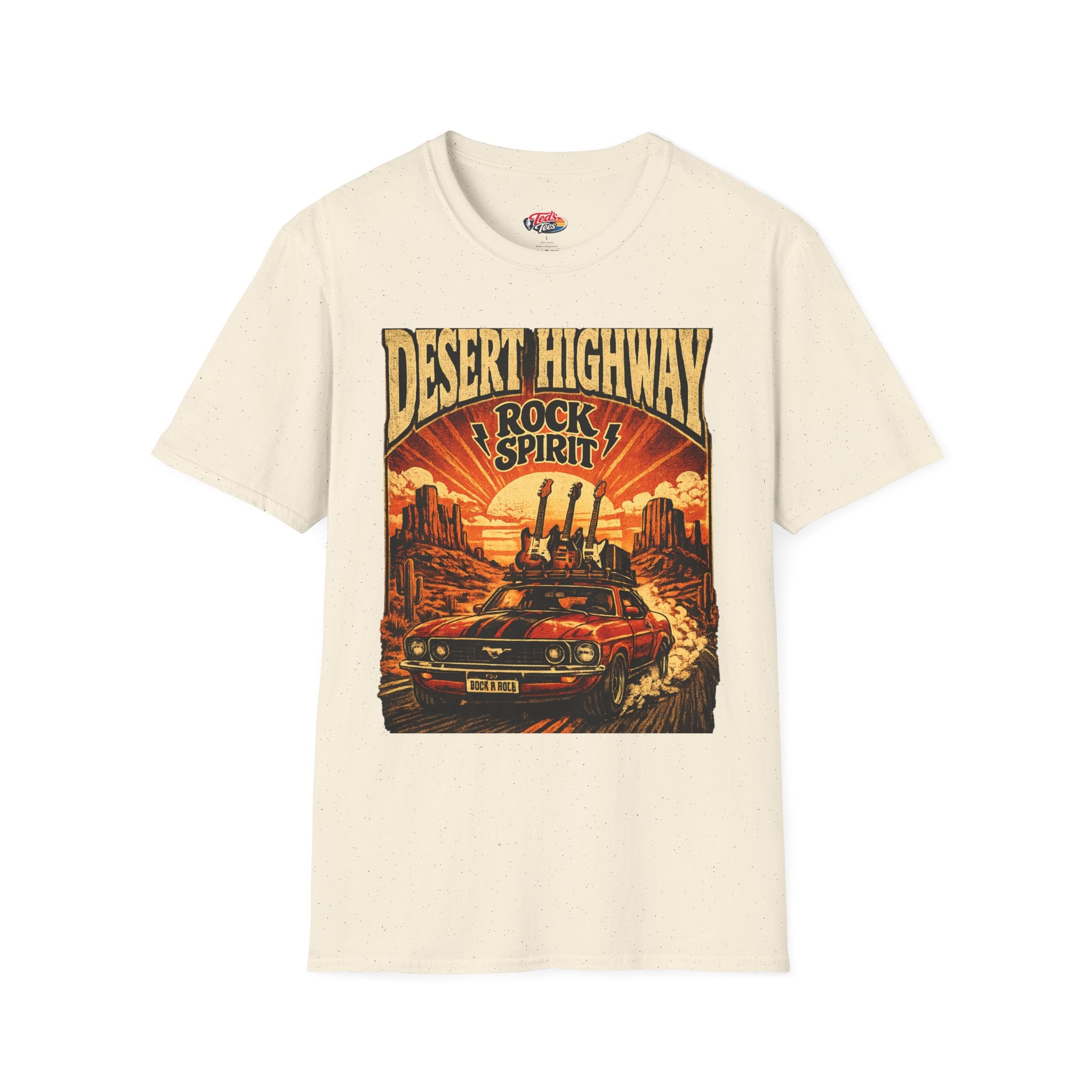 Desert Highway T-Shirt — 'Desert Highway Rock Spirit' Vintage Muscle Car Graphic Tee