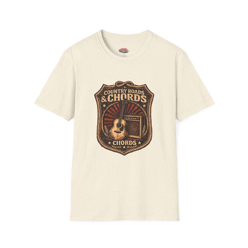 Country Roads & Chords T-Shirt — Vintage Acoustic Guitar Tee