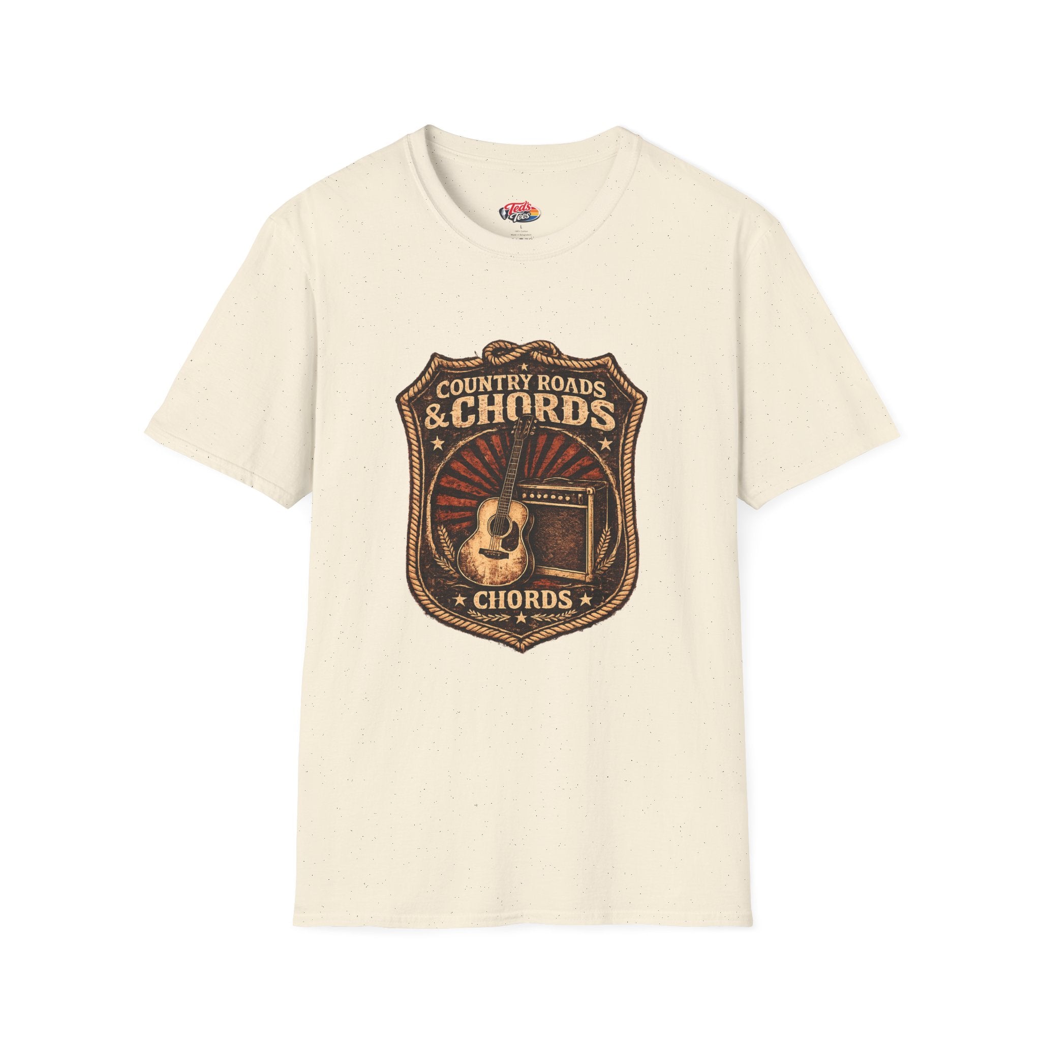 Country Roads & Chords T-Shirt — Vintage Acoustic Guitar Tee