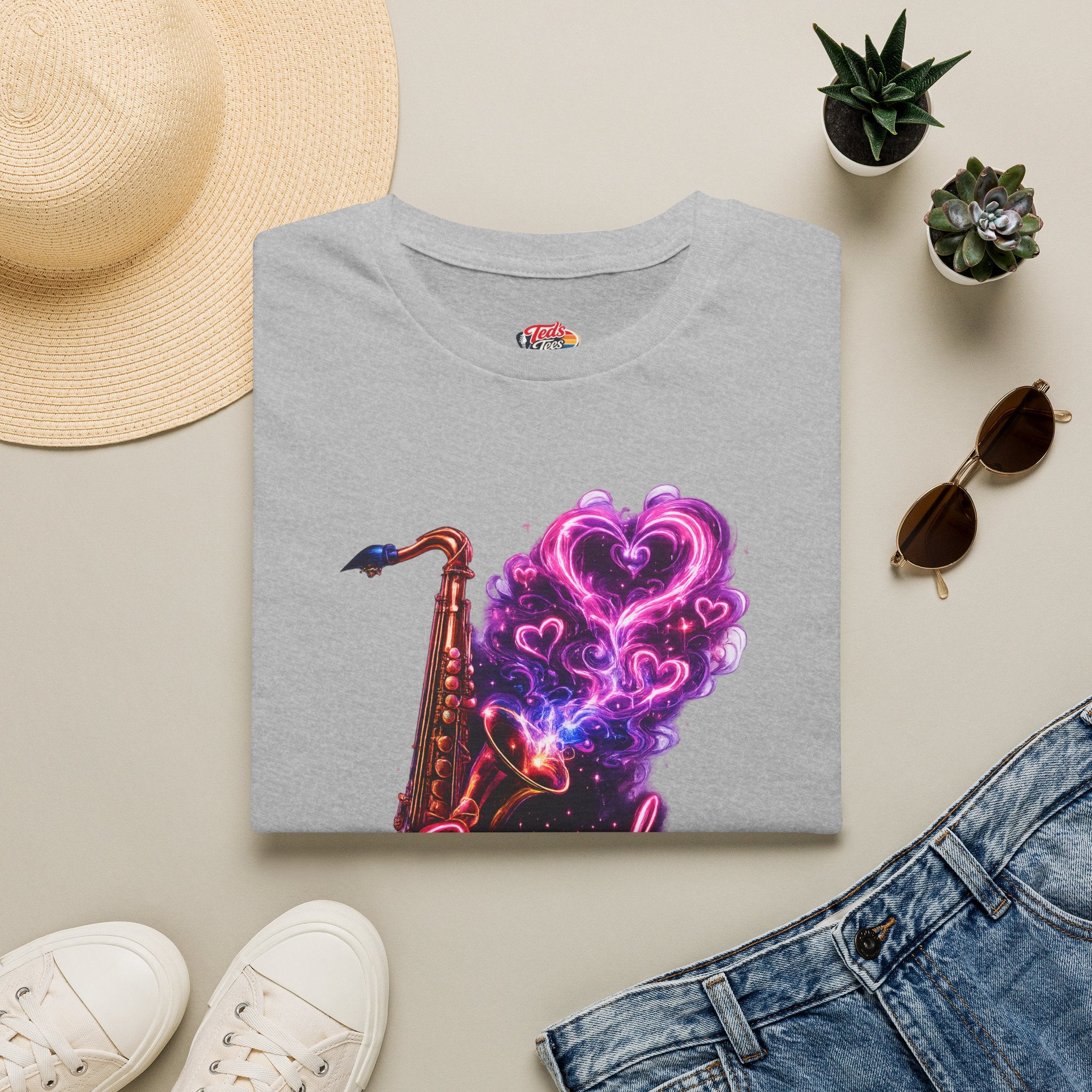 Saxual Healing T-Shirt — Neon Saxophone Heart Music Tee