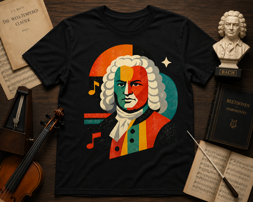 Bach Portrait Graphic T‑Shirt — Vintage Classical Music Tee
