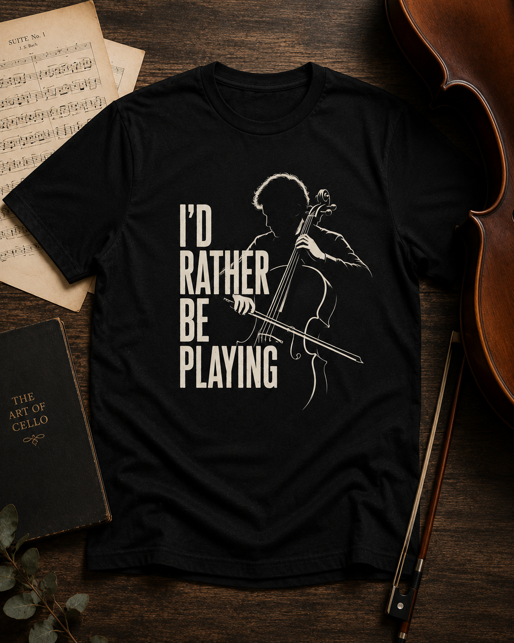 I’d Rather Be Playing T-Shirt — Minimal Cello Music Tee