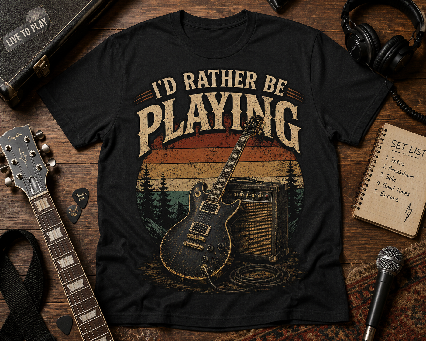 I'd Rather Be Playing Guitar T-Shirt — Vintage Sunset Music Tee