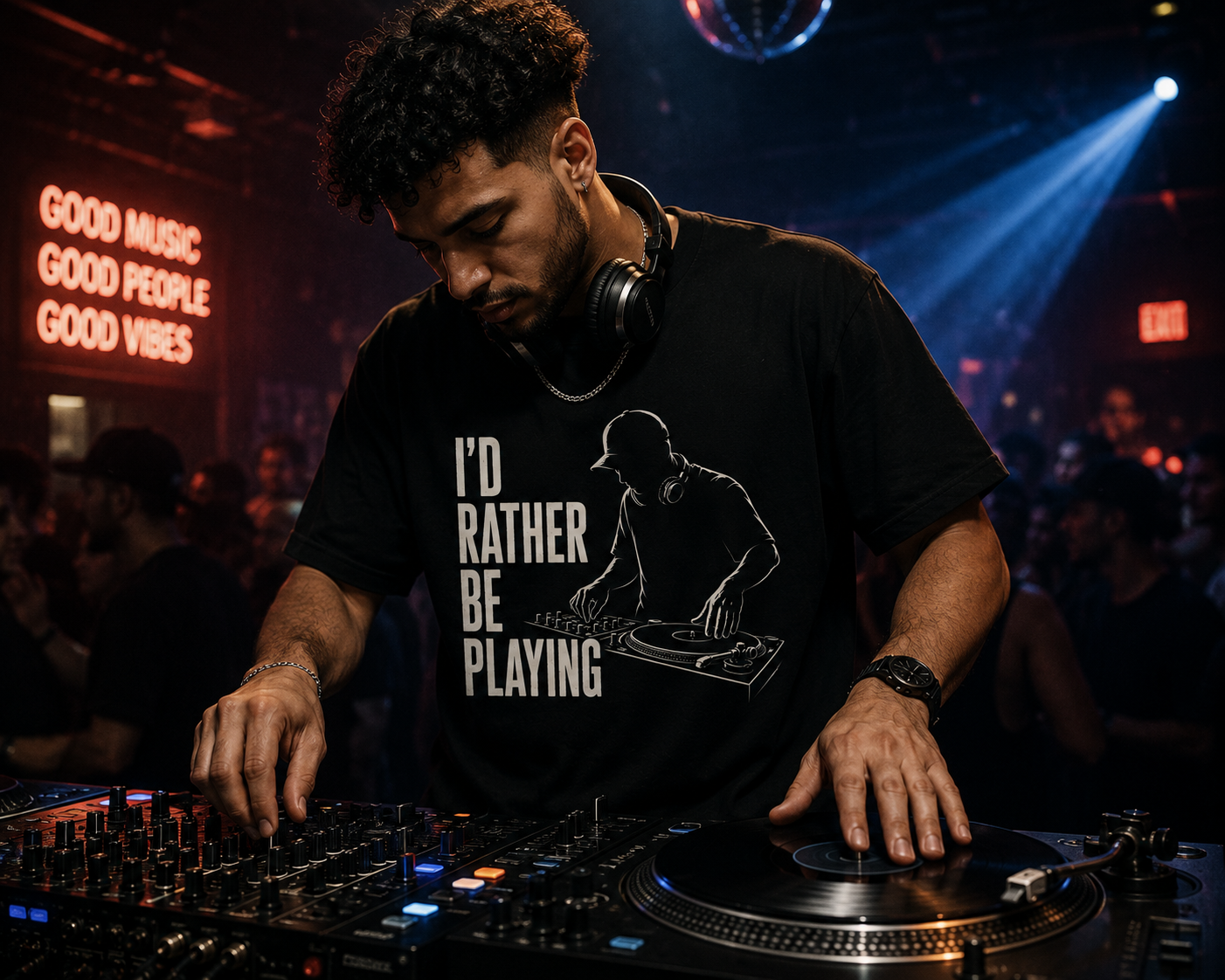 DJ Graphic T-Shirt — "I'd Rather Be Playing" Turntable Tee