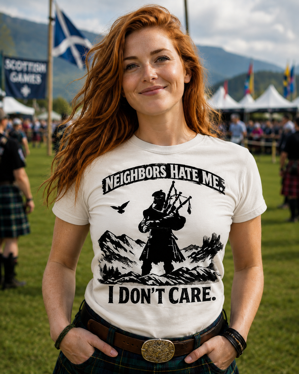 Neighbors Hate Me I Don't Care Bagpiper T-Shirt