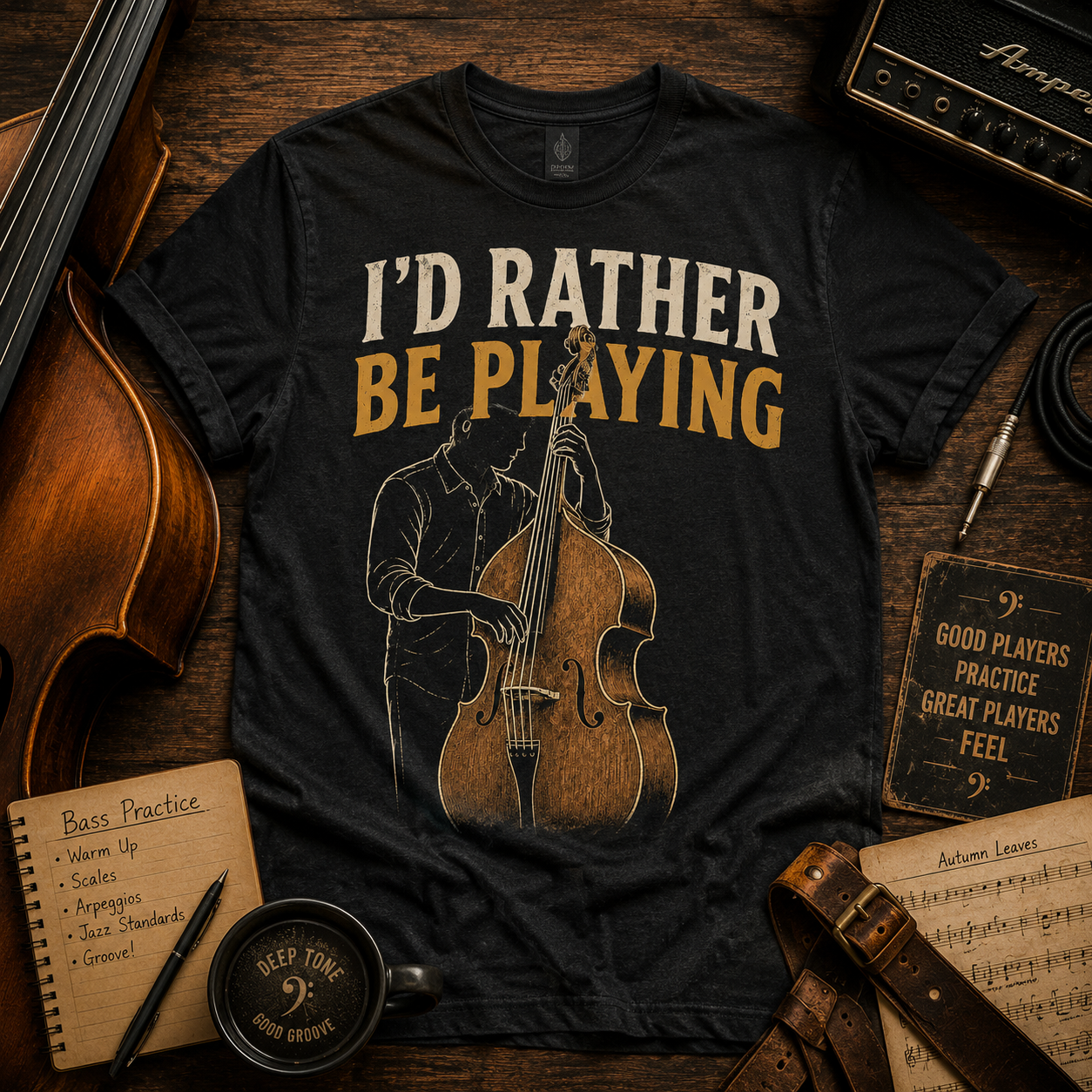 I'd Rather Be Playing Double Bass T-Shirt — Jazz & Classical Musician Tee