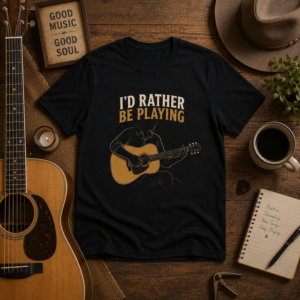 I’d Rather Be Playing Guitar T-Shirt — Acoustic Music Tee for Guitarists