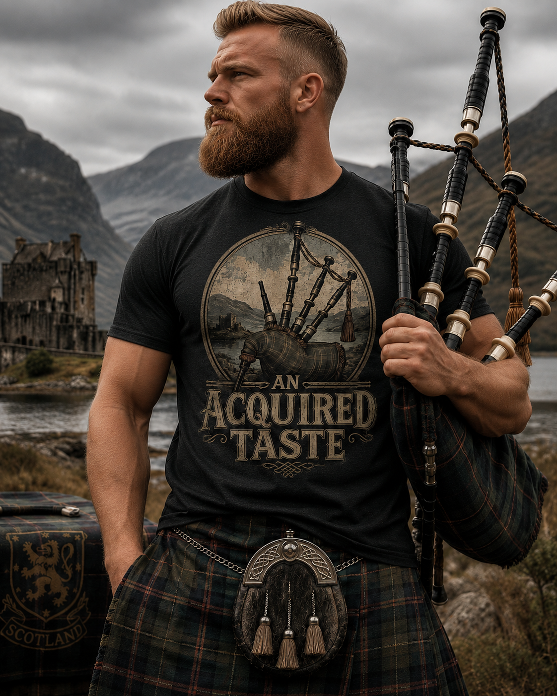 Bagpipes Vintage Graphic Tee — “An Acquired Taste” Scottish Music T-Shirt