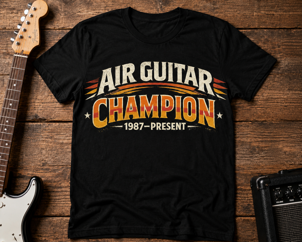 Air Guitar Champion T-Shirt — Retro Rock Music Tee (1987–Present)