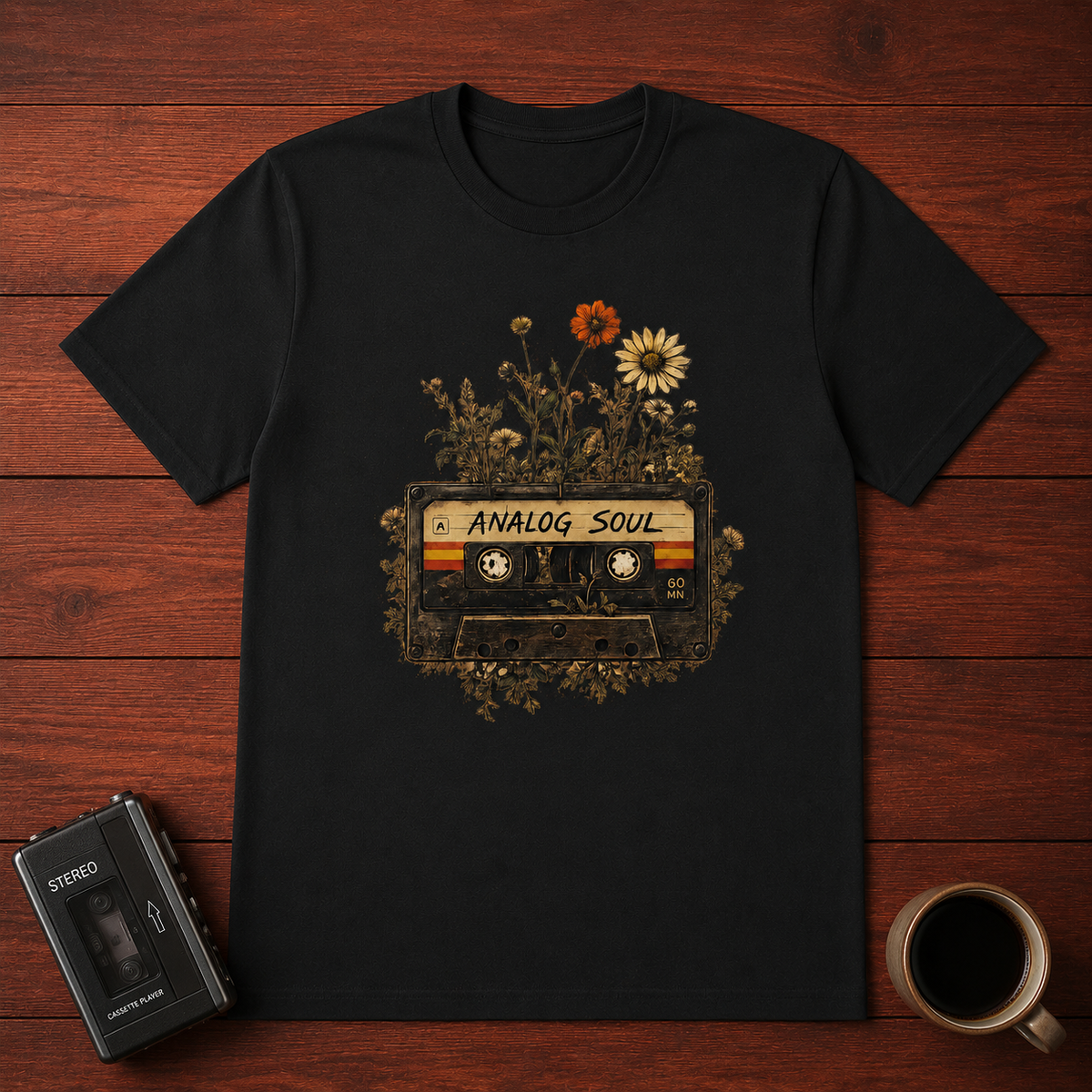 Cassette 'Analog Soul' Floral T‑Shirt