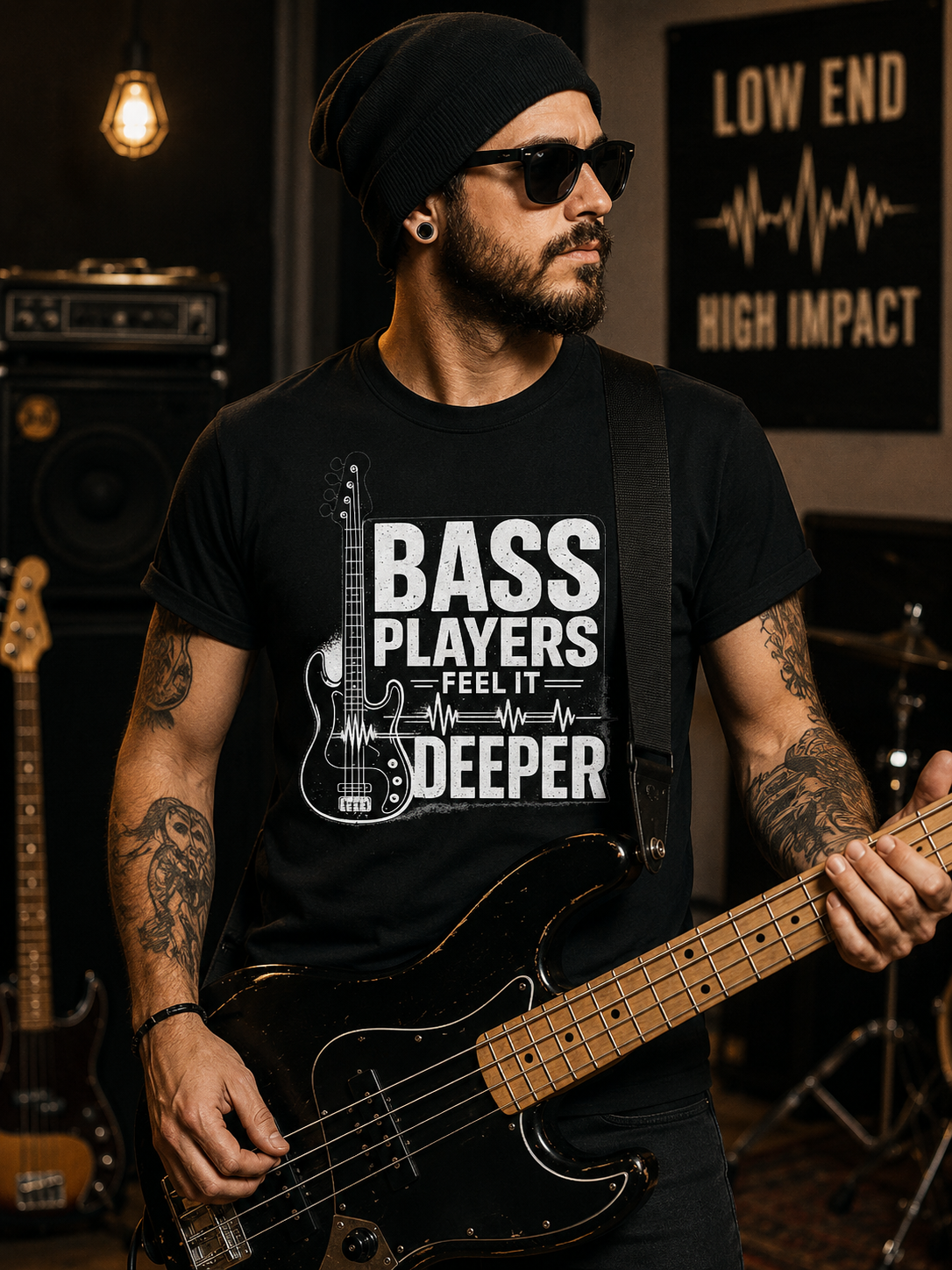 Bass Players Feel It Deeper T-Shirt – Guitarist Bassist Musician Tee