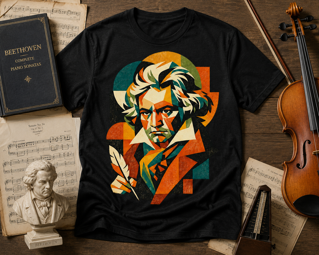 Beethoven Portrait T‑Shirt — Colorful Geometric Classical Composer Tee