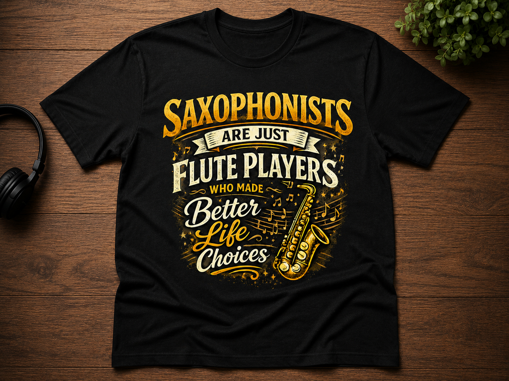 Saxophonists Are Just Flute Players T-Shirt — Funny Saxophone Musician Tee