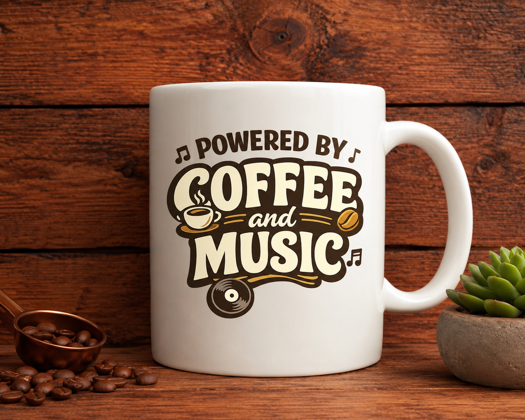 Powered by Coffee and Music Mug, (11oz, 15oz)