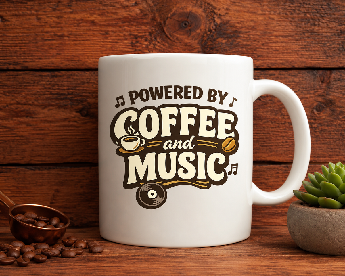 Powered by Coffee and Music Mug, (11oz, 15oz)