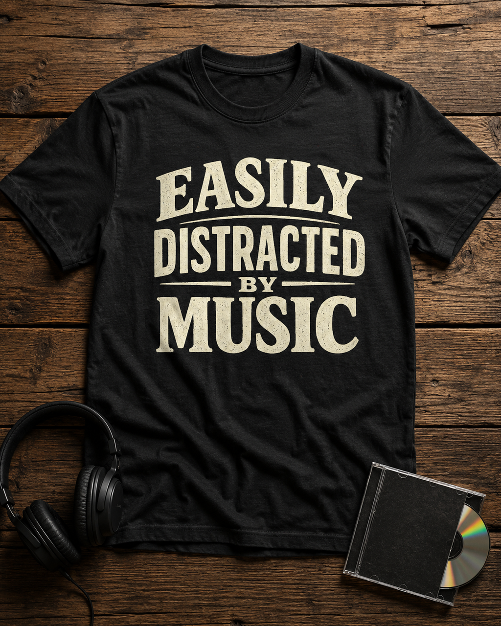 Easily Distracted by Music T‑Shirt — Funny Music Lover Graphic Tee