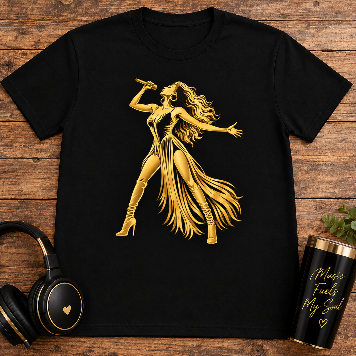 Gold Female Singer Silhouette T- Shirt