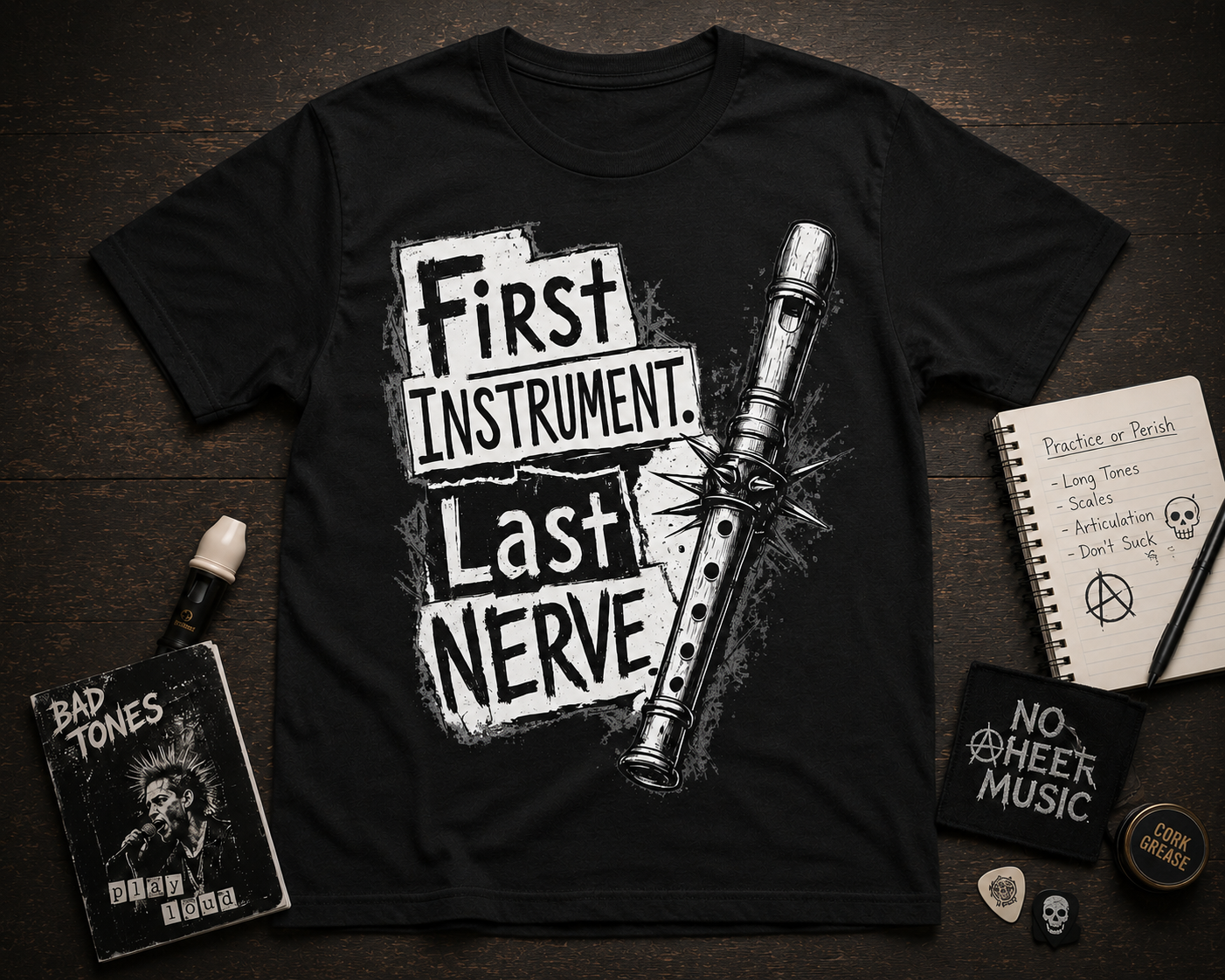 Recorder Player T-Shirt — "First Instrument, Last Nerve" Graphic Tee