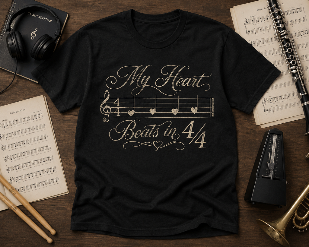 Music Lover T‑Shirt — "My Heart Beats in 4/4" Classic Note Tee
