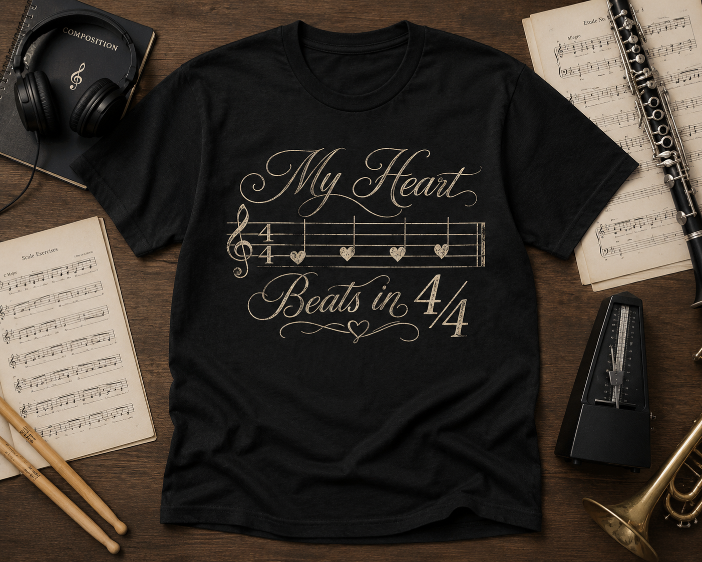 Music Lover T‑Shirt — "My Heart Beats in 4/4" Classic Note Tee