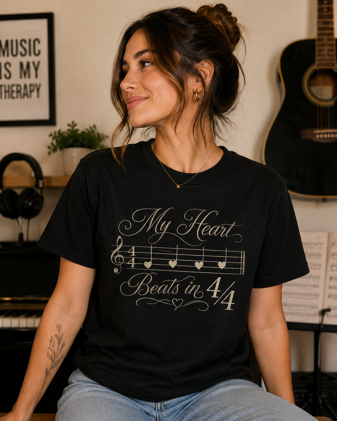 T‑Shirt — "My Heart Beats in 4/4" Musical Note Tee