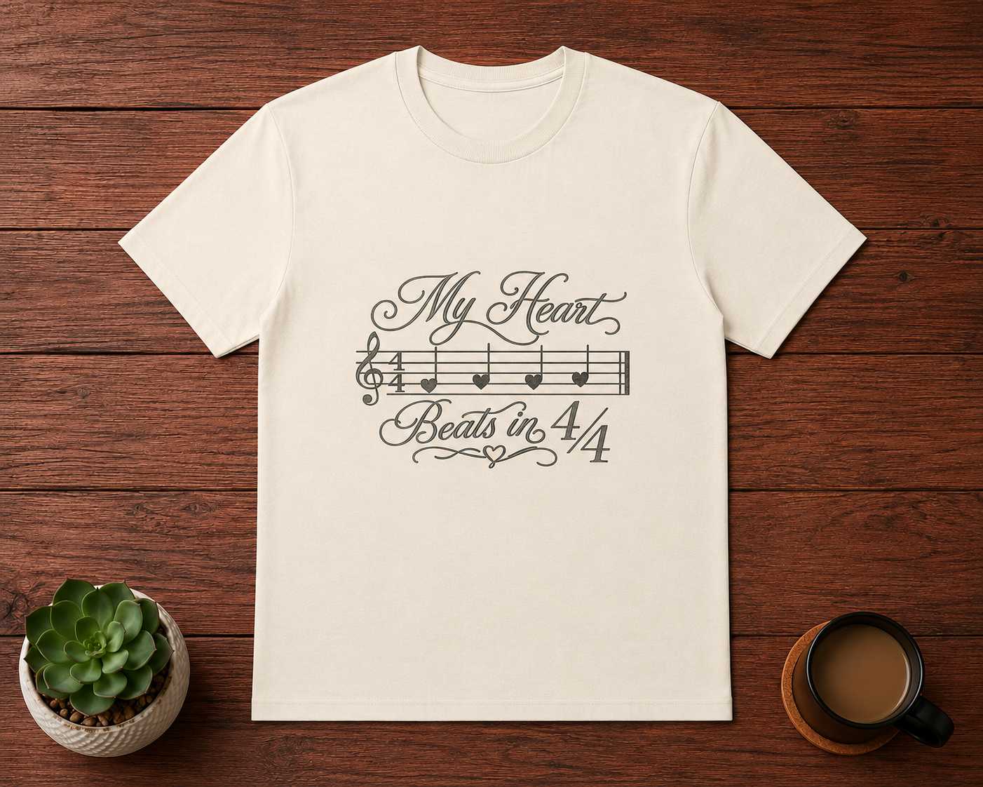 "My Heart Beats in 4/4" Musical Note Tee