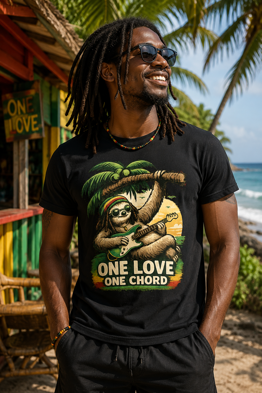 One Love One Chord Sloth T-Shirt — Reggae Guitar Graphic Tee