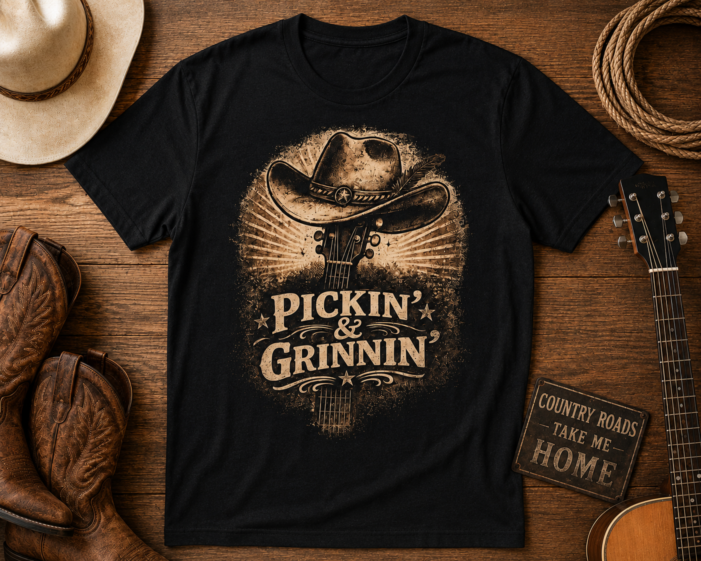 Pickin' & Grinnin' Cowboy T-Shirt