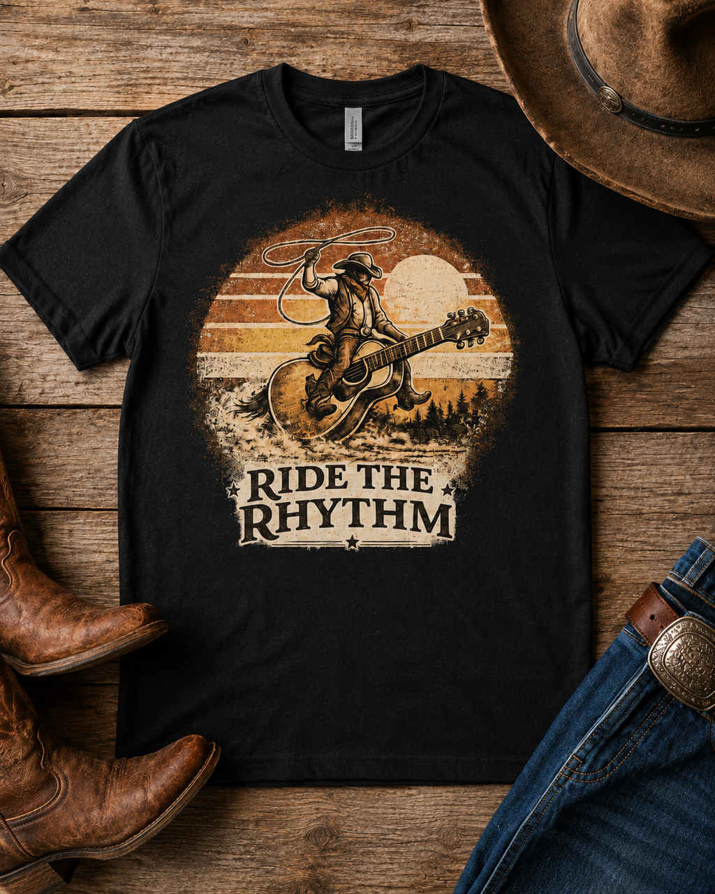Ride the Rhythm Cowboy Guitar T-Shirt