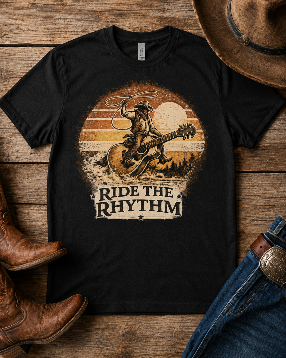 Ride the Rhythm Cowboy Guitar T-Shirt