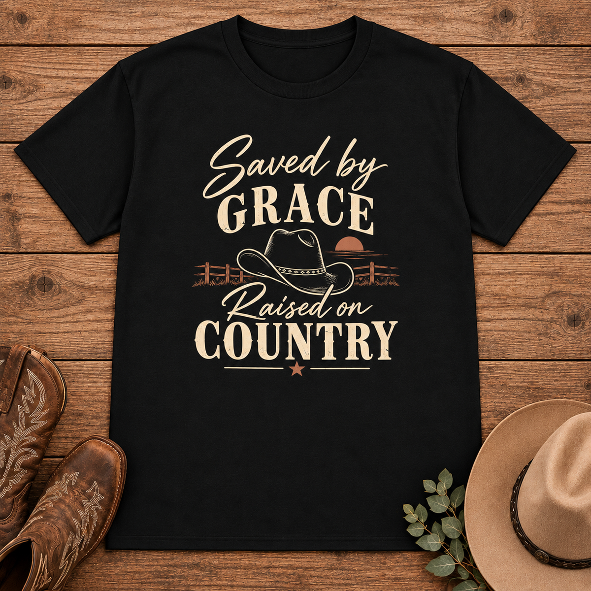 Saved By Grace Raised On Country T-Shirt