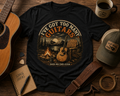 Guitar Lover T-Shirt — "I've Got Too Many Guitars" Vintage Campfire Design